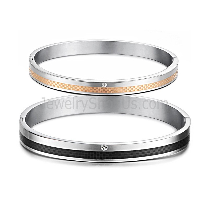 Tatanium Paar-Armreifen Mit Gittermuster In Roségold Und Schwarz Mit Strasssteinen C746