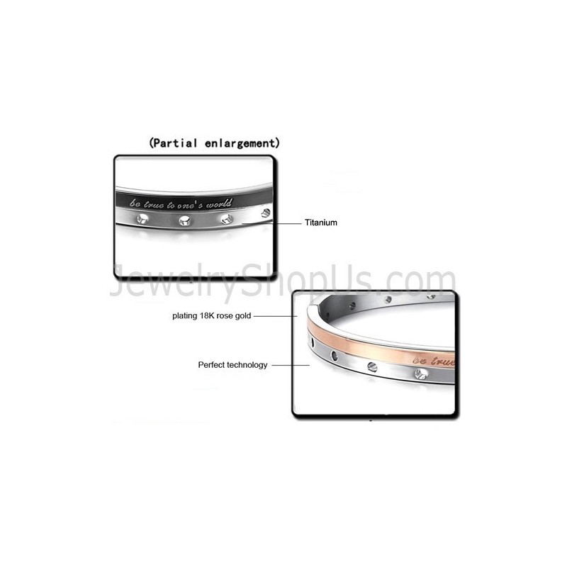 Tatanium Paar-Armreifen „Be True To One’S World“ Aus Roségold Und Schwarz Mit Runden Löchern C868