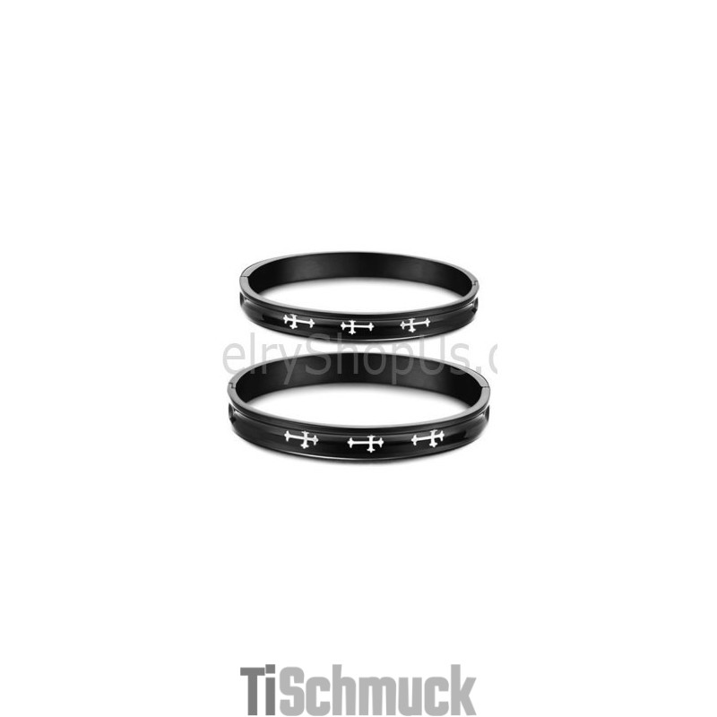 Tatanium Schwarze Paar-Armreifen Mit Weißem Kreuz C747