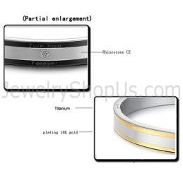 Tatanium Schwarz-Gold "True Love Forever" Paar-Armreifen Mit Strasssteinen C875