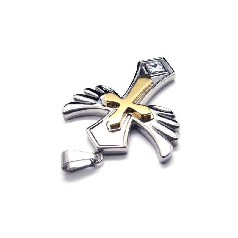 Angle Wing Goldenes Kreuz Titanstahl Anhänger Gratis Kette