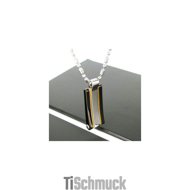 Sutra Man Halskette Mit Anhänger Aus Glattem Titanstahl Und 24 Karat Gold