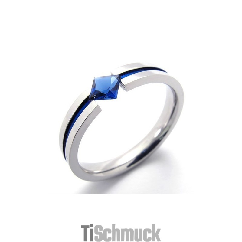Titanring Mit Blauem Diamanten