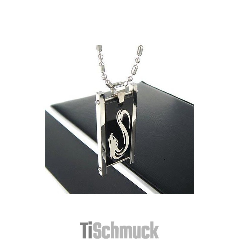 Halskette Mit Anhänger Aus Reinem Titan Für Herren, Motiv Wolf, Schwarz