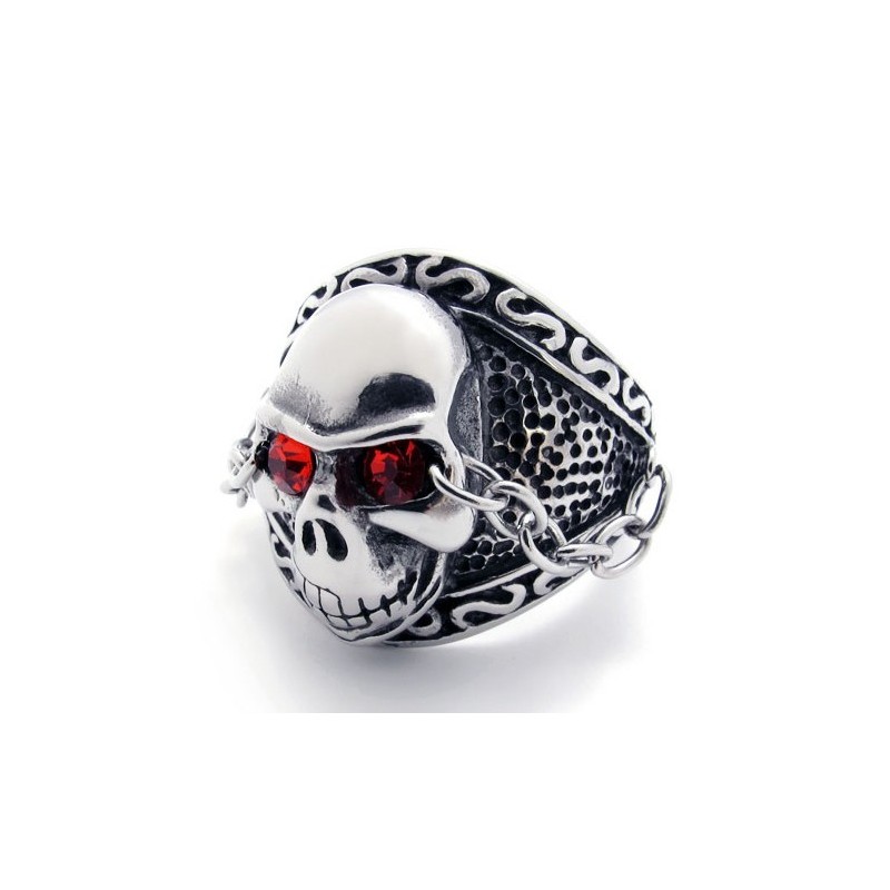 Totenkopf Mit Rotem Diamanten Titanring
