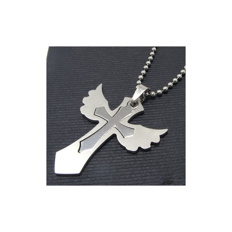 Mann 2-Lagiger Flügelkreuz-Halskettenanhänger Aus Reinem Titan