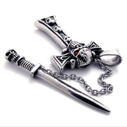 Totenkopf Mit Rotem Diamantdolch-Kreuzanhänger Aus Titan