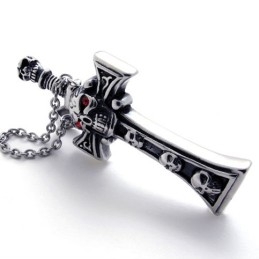Totenkopf Mit Rotem Diamantdolch-Kreuzanhänger Aus Titan