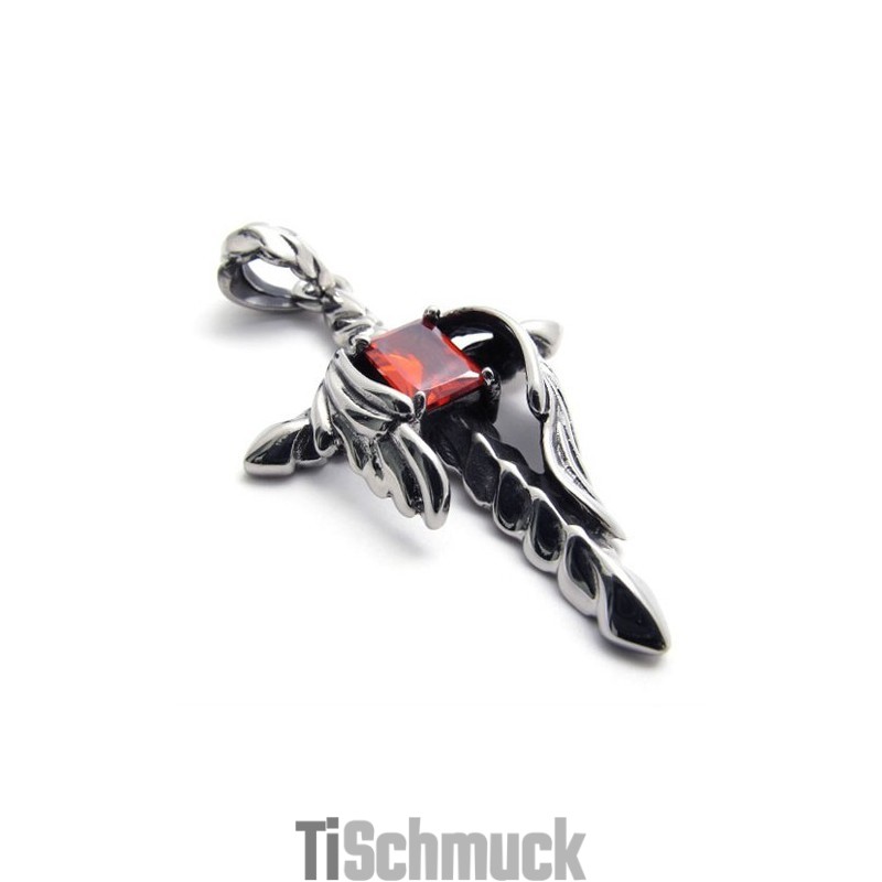 Dolchkreuz-Anhänger Aus Titan Mit Rotem Diamanten