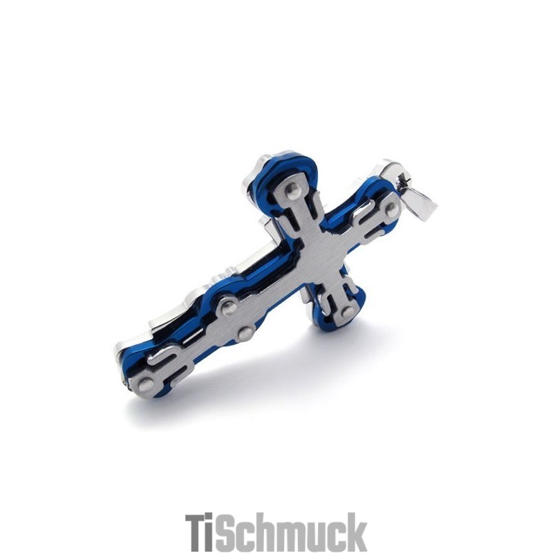 Blauer Titan-Kreuzanhänger