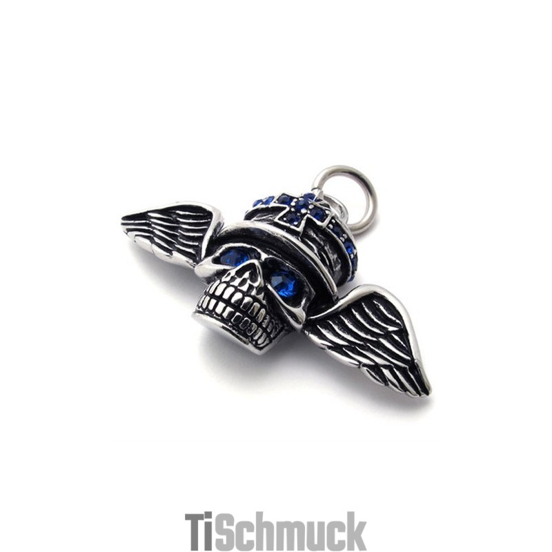 Flügel Totenkopf Blau Diamant Titan Anhänger Flügel Totenkopf Blau Diamant Titan Anhänger