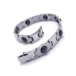 Herren Junge Silber Schwarz Reines Titan Magnetarmband