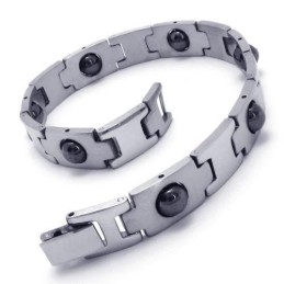 Herren Junge Silber Schwarz Reines Titan Magnetarmband