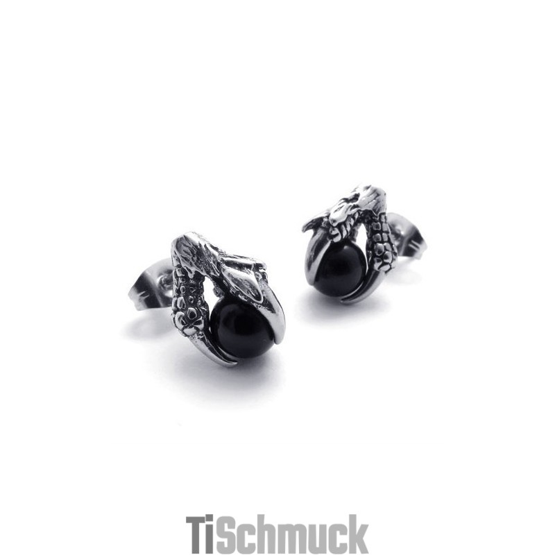 Krallen-Ohrringe Aus Titan Mit Schwarzem Edelstein Krallen-Ohrringe Aus Titan Mit Schwarzem Edelstein