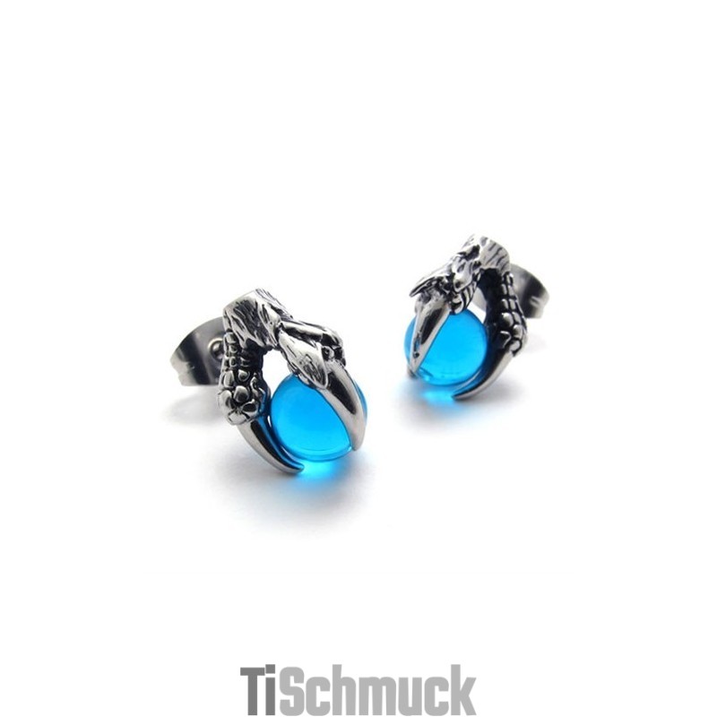 Krallenförmige Titan-Ohrringe Mit Blauem Edelstein Krallenförmige Titan-Ohrringe Mit Blauem Edelstein