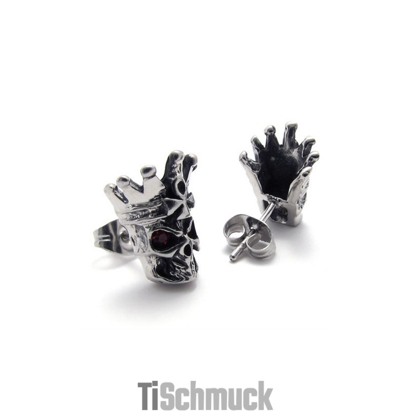 Titan-Ohrringe Mit Rotem Diamant-Totenkopf