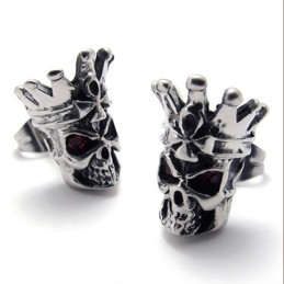 Titan-Ohrringe Mit Rotem Diamant-Totenkopf