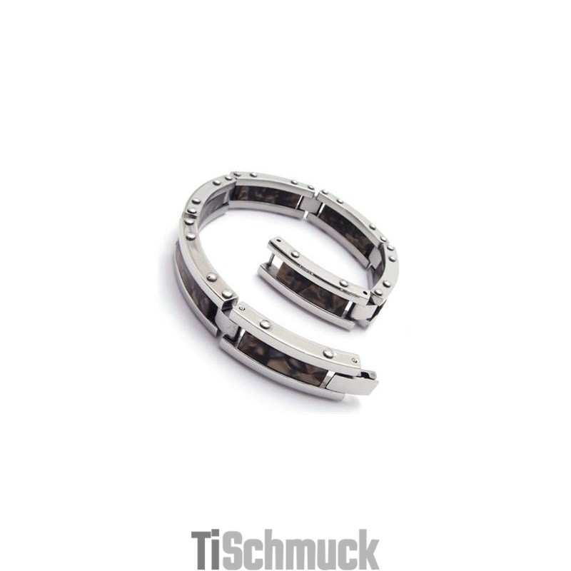 Herren-Armband Mit Anhängern Aus Reinem Titan Und Kautschuk, Schwarz Herren-Armband Mit Anhängern Aus Reinem Titan Und Kautschuk, Schwarz