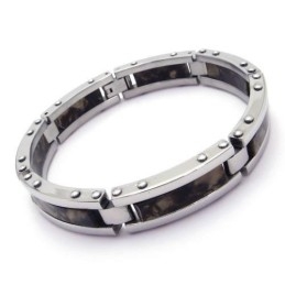 Herren-Armband Mit Anhängern Aus Reinem Titan Und Kautschuk, Schwarz