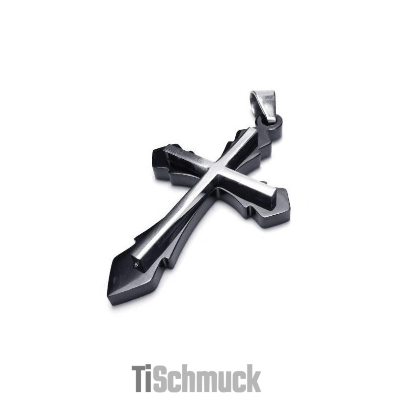 Schwarze Herren-Kreuz-Halskette Mit Anhänger Aus Reinem Titan (Neu)