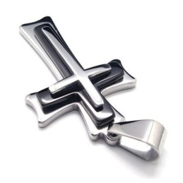 Herren Halskette Mit Kreuzanhänger Aus Reinem Titan, Schwarz/Silber