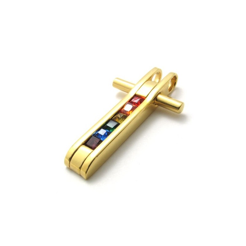 Gold-Titan-Anhänger Mit Bunten Zirkonen Gold-Titan-Anhänger Mit Bunten Zirkonen