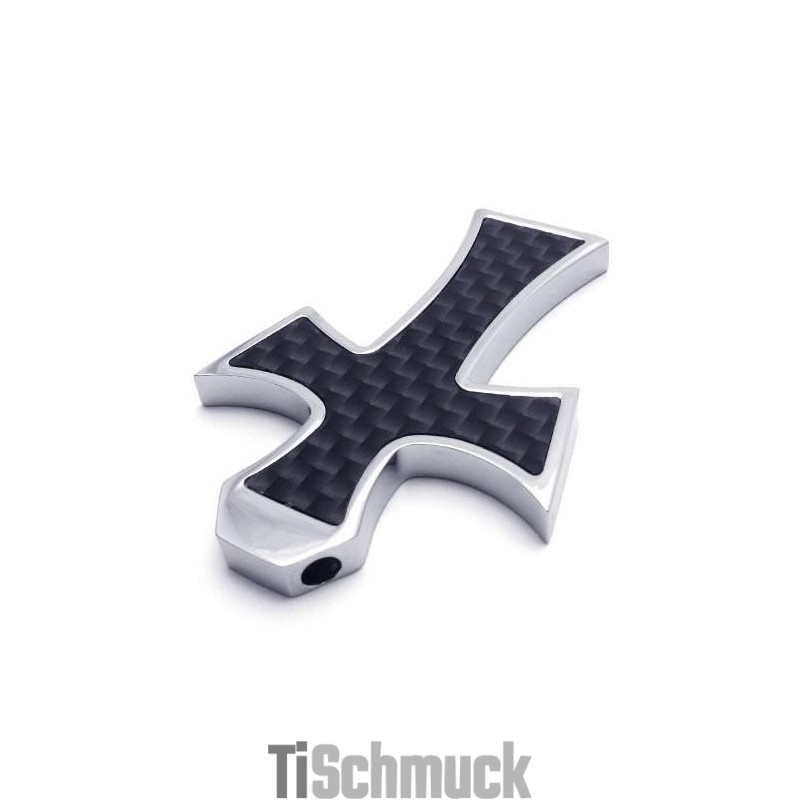 Herren Halskette Mit Kreuzanhänger Aus Reinem Titan, Schwarz/Silber