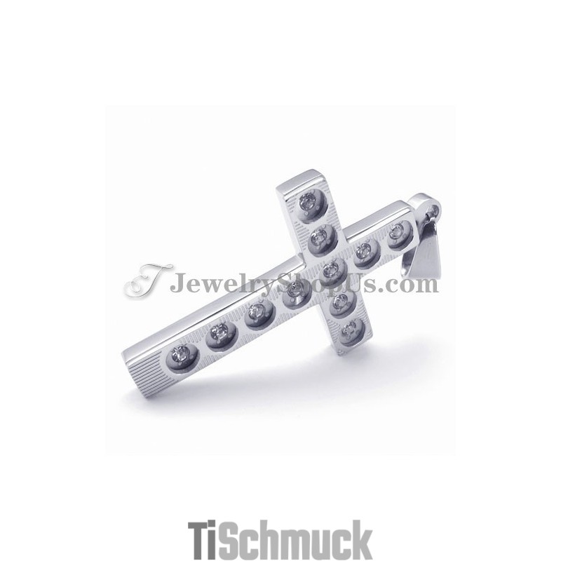 Eleganter Kreuz-Anhänger Aus Titan Mit Strasssteinen Eleganter Kreuz-Anhänger Aus Titan Mit Strasssteinen