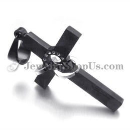 Kreuzanhänger Aus Schwarzem Titan Mit Kreisen Und Strasssteinen