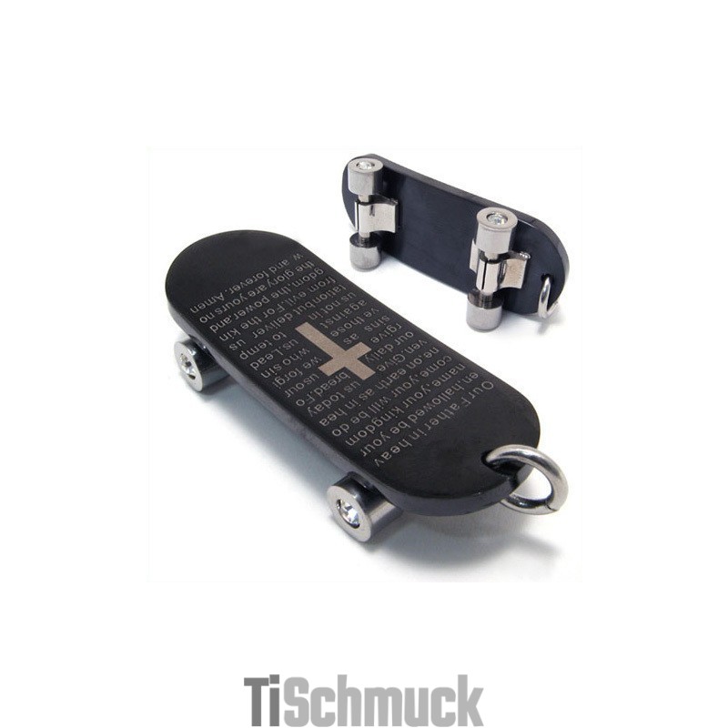 Herren-Kreuz-Halskette Mit Skateboard-Anhänger Aus Reinem Titan