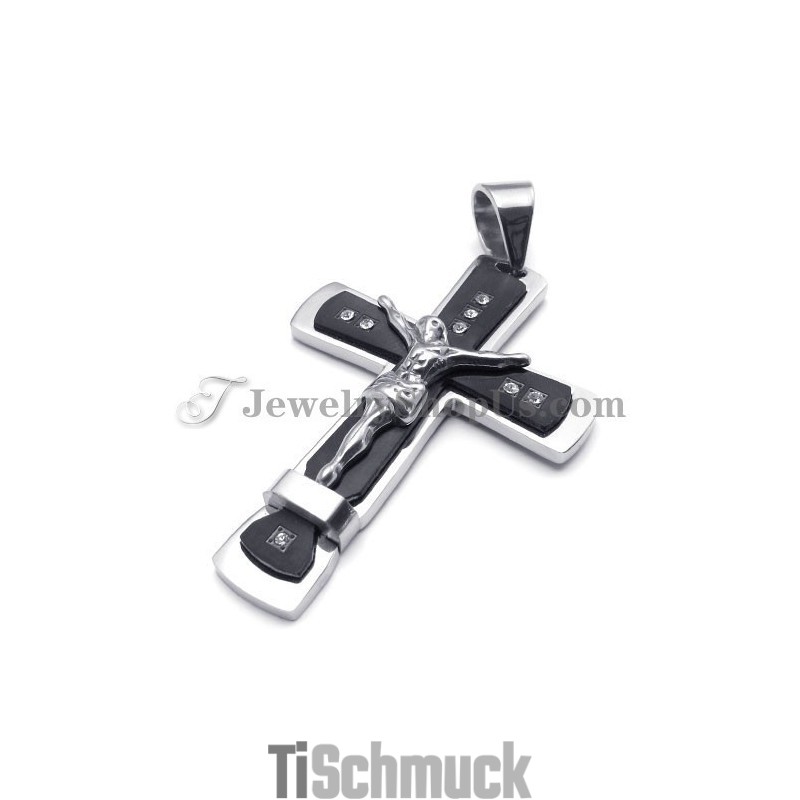 Klassischer Anhänger Mit Jesuskreuz Aus Schwarzem Titan Klassischer Anhänger Mit Jesuskreuz Aus Schwarzem Titan