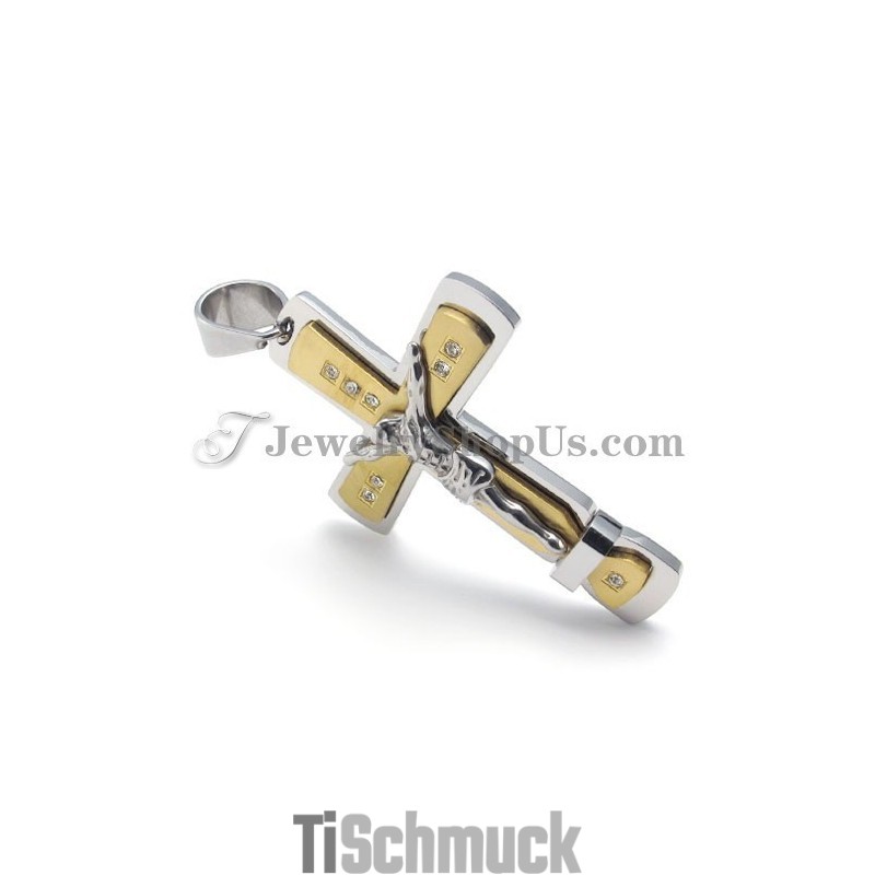 Wunderschöner Goldener Titan-Jesus-Kreuz-Anhänger Wunderschöner Goldener Titan-Jesus-Kreuz-Anhänger