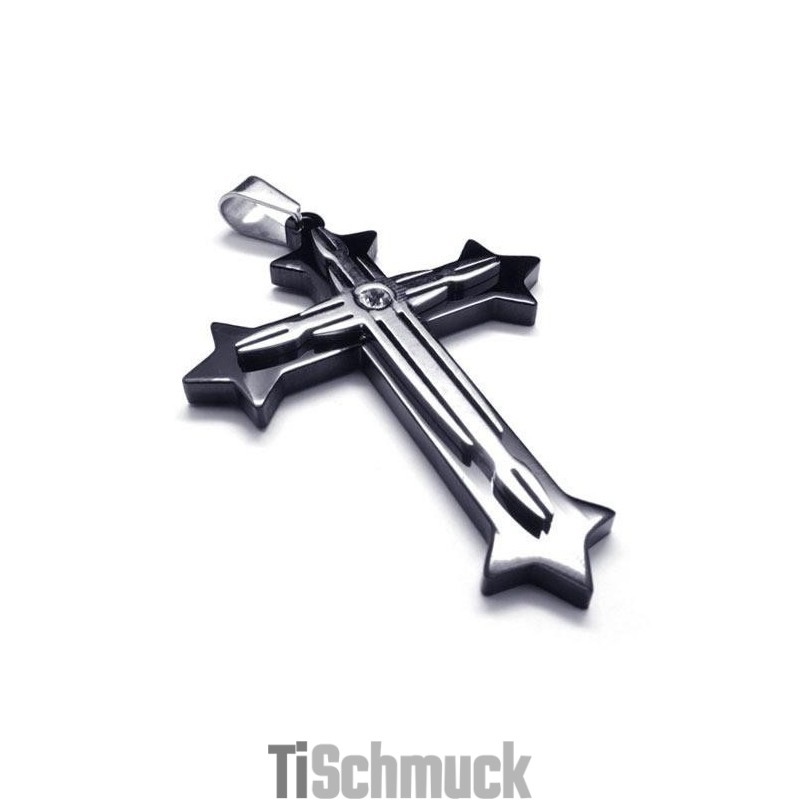 Schwarze Herren-Halskette Mit Kreuzanhänger Aus Reinem Titan (Neu)