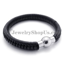 Elegantes Schwarzes Titan- Und Lederarmband