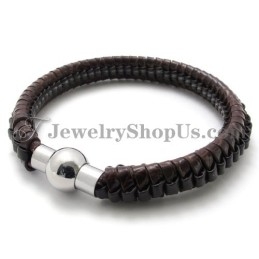 Elegantes Braunes Titan- Und Lederarmband
