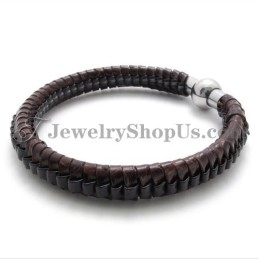 Elegantes Braunes Titan- Und Lederarmband