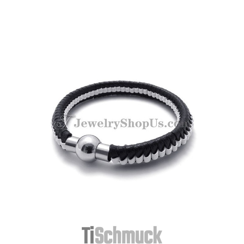 Elegantes Schwarz-Weißes Titan-Lederarmband