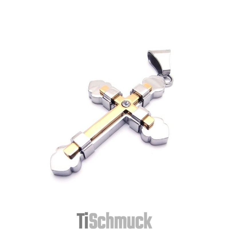 Goldener Kreuz-Halskettenanhänger Aus Reinem Titan Für Herren (Neu)