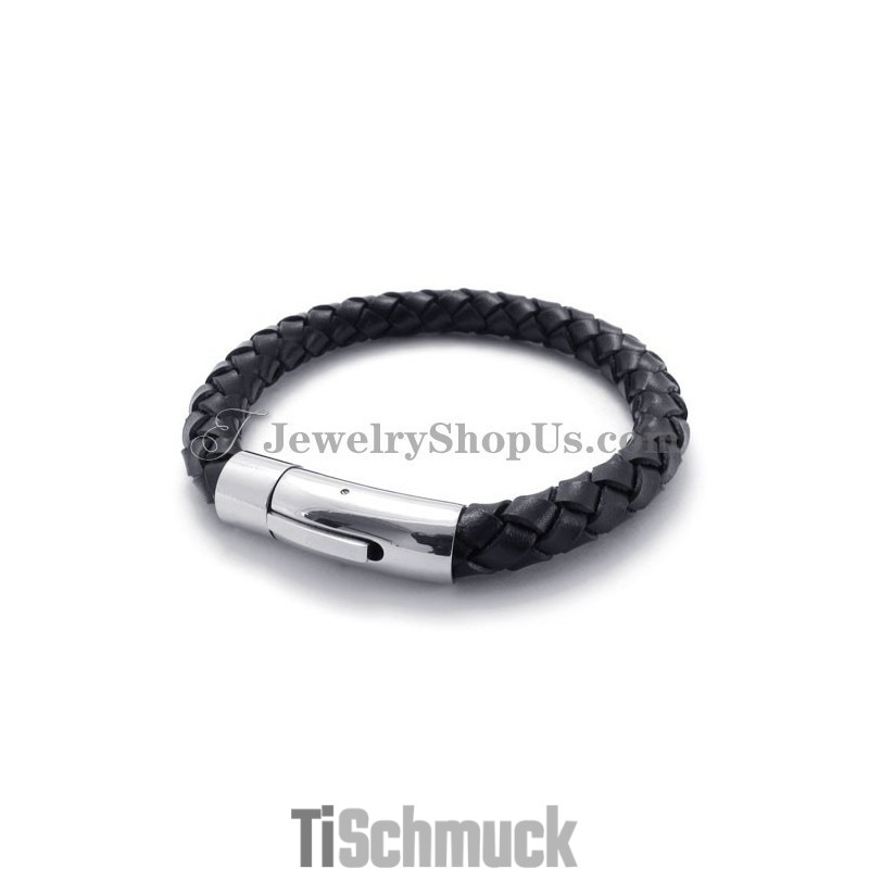 Modisches Armband Aus Schwarzem Leder Und Titan