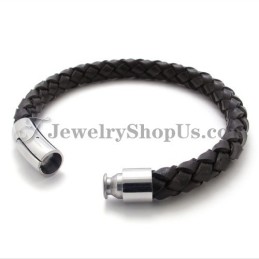 Modisches Armband Aus Braunem Leder Und Titan
