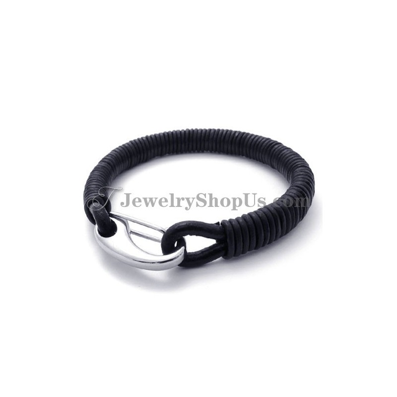 Modisches Schwarzes Lederarmband Aus Titan