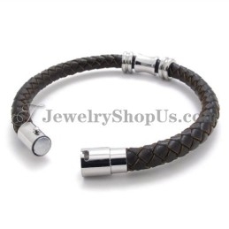 Elegantes Braunes Lederarmband Aus Titan