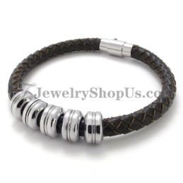 Elegantes Schwarzes Leder- Und Titanarmband