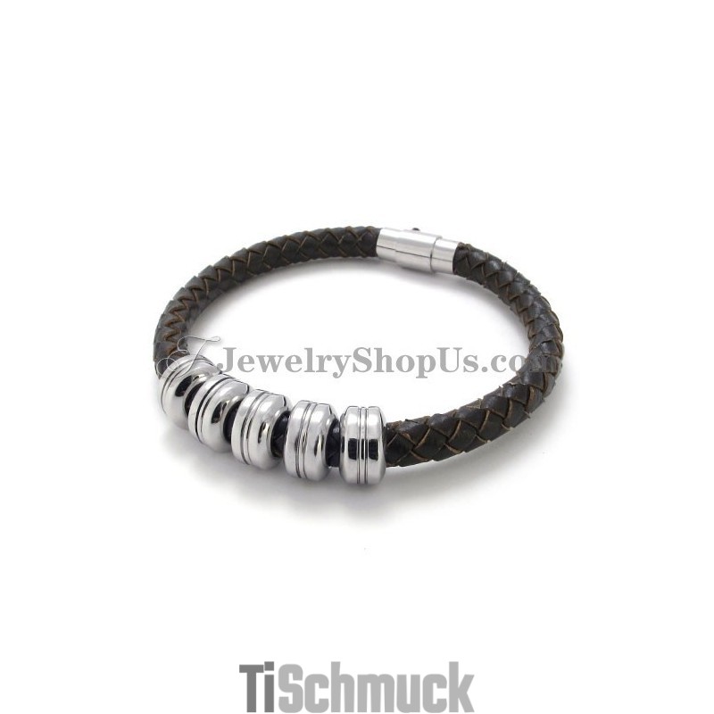 Elegantes Schwarzes Leder- Und Titanarmband Elegantes Schwarzes Leder- Und Titanarmband