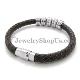 Elegantes Schwarzes Leder- Und Titanarmband