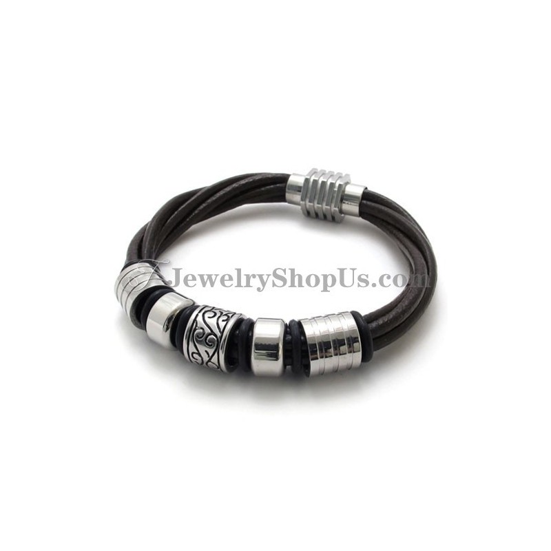 Modisches Armband Aus Braunem Leder Und Titan Modisches Armband Aus Braunem Leder Und Titan