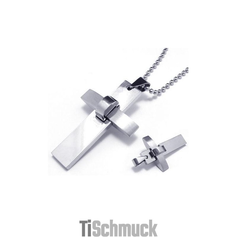 Halskette Mit Kreuzanhänger Aus Reinem Titan Für Herren Und Jungen, Silberfarben