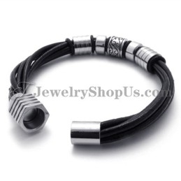 Elegantes Schwarzes Leder- Und Titanarmband