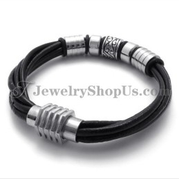 Elegantes Schwarzes Leder- Und Titanarmband