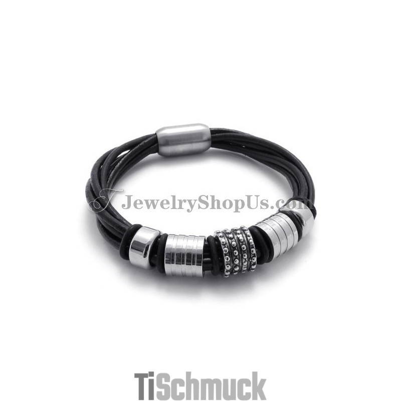 Elegantes Schwarzes Lederarmband Mit Titan